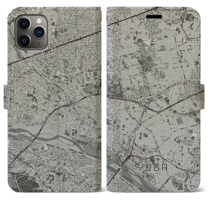 【用賀（東京都）】地図柄iPhoneケース（手帳タイプ）モノトーン・iPhone 11 Pro Max 用