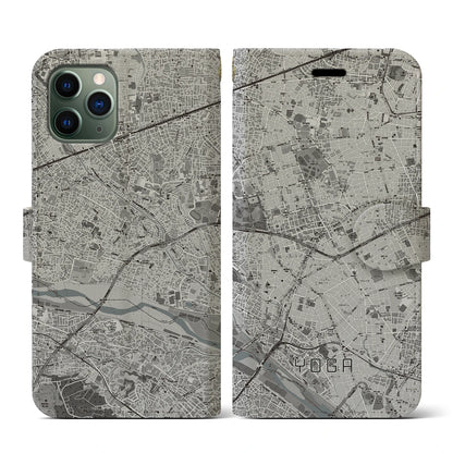 【用賀（東京都）】地図柄iPhoneケース（手帳タイプ）モノトーン・iPhone 11 Pro 用