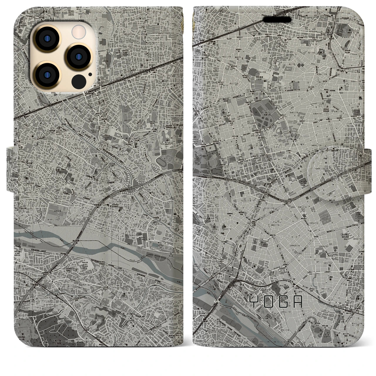 【用賀】地図柄iPhoneケース（手帳両面タイプ・モノトーン）iPhone 12 Pro Max 用
