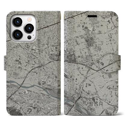 【用賀（東京都）】地図柄iPhoneケース（手帳タイプ）モノトーン・iPhone 13 Pro 用