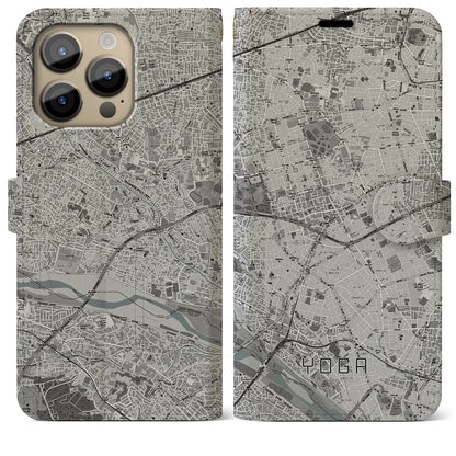 【用賀（東京都）】地図柄iPhoneケース（手帳タイプ）モノトーン・iPhone 14 Pro Max 用