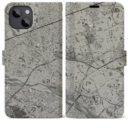 【用賀（東京都）】地図柄iPhoneケース（手帳タイプ）モノトーン・iPhone 14 Plus 用