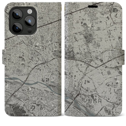 【用賀（東京都）】地図柄iPhoneケース（手帳タイプ）モノトーン・iPhone 15 Pro Max 用