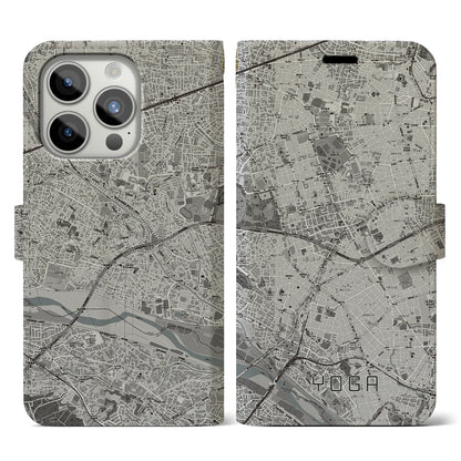 【用賀（東京都）】地図柄iPhoneケース（手帳タイプ）モノトーン・iPhone 15 Pro 用