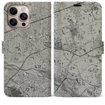 【用賀（東京都）】地図柄iPhoneケース（手帳タイプ）モノトーン・iPhone 16 Plus 用