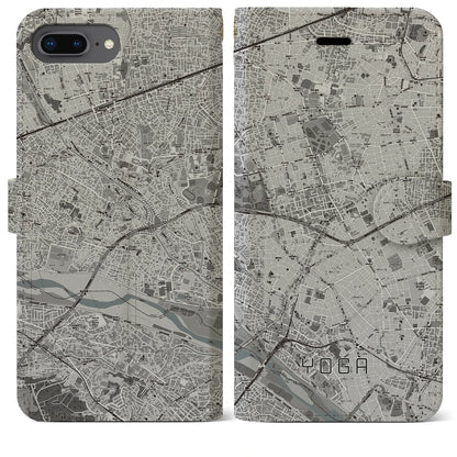 【用賀（東京都）】地図柄iPhoneケース（手帳タイプ）モノトーン・iPhone 8Plus /7Plus / 6sPlus / 6Plus 用