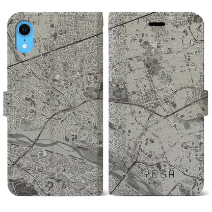 【用賀（東京都）】地図柄iPhoneケース（手帳タイプ）モノトーン・iPhone XR 用