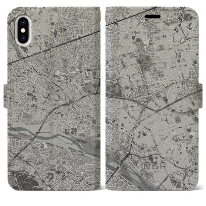 【用賀（東京都）】地図柄iPhoneケース（手帳タイプ）モノトーン・iPhone XS Max 用