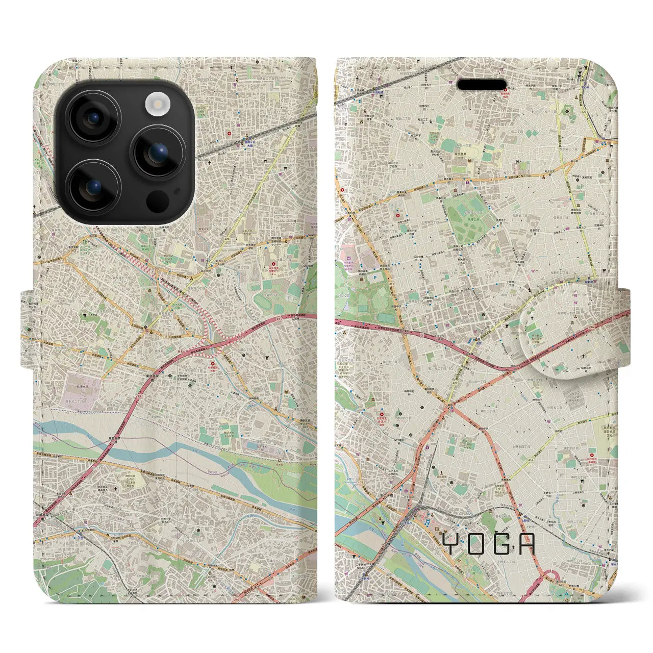 【用賀（東京都）】地図柄iPhoneケース（手帳タイプ）ナチュラル・iPhone 16 用