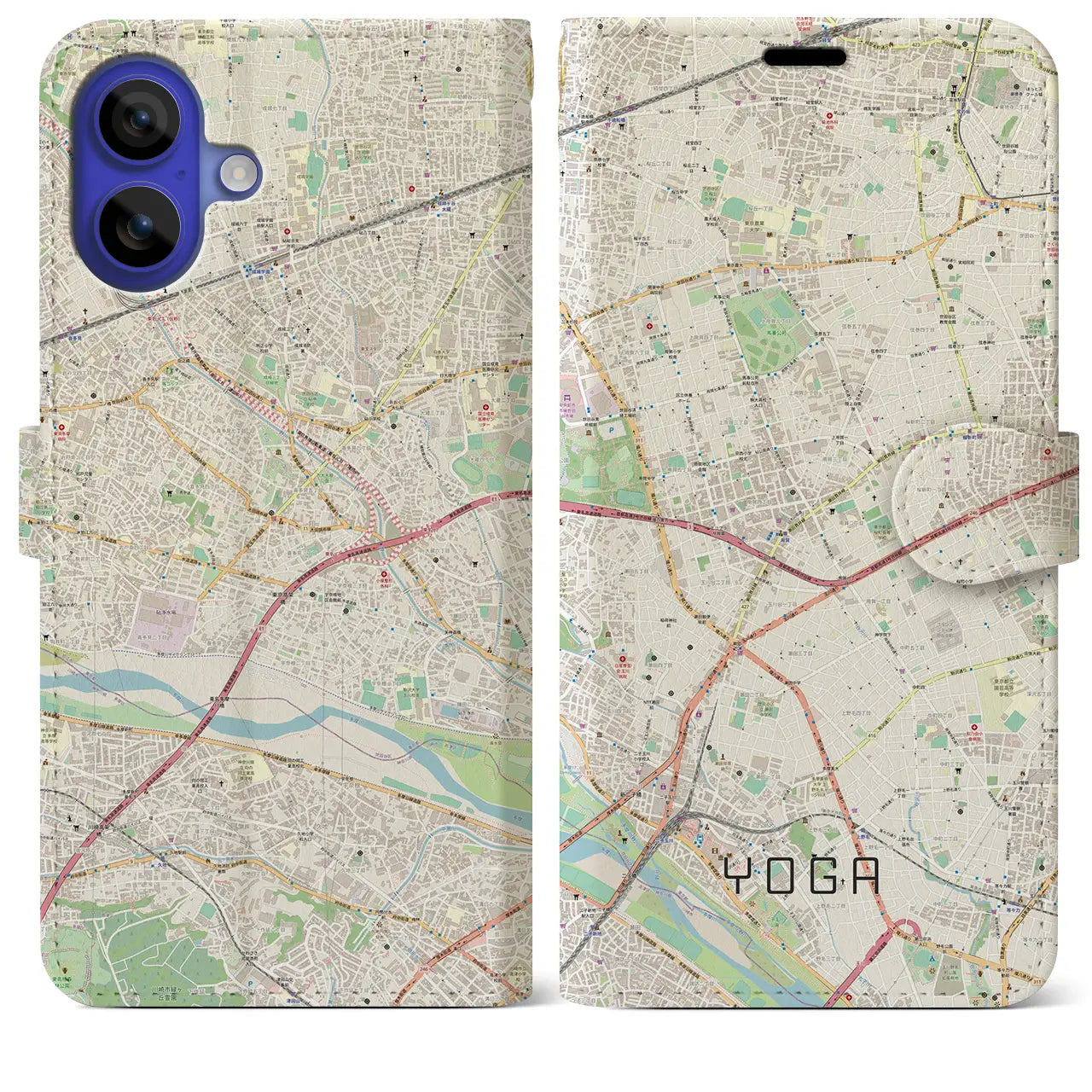 【用賀（東京都）】地図柄iPhoneケース（手帳タイプ）ナチュラル・iPhone 16 Pro Max 用