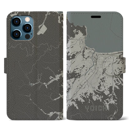 【余市（北海道）】地図柄iPhoneケース（手帳タイプ）モノトーン・iPhone 12 / 12 Pro 用