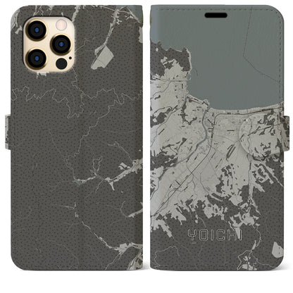 【余市（北海道）】地図柄iPhoneケース（手帳タイプ）モノトーン・iPhone 12 Pro Max 用