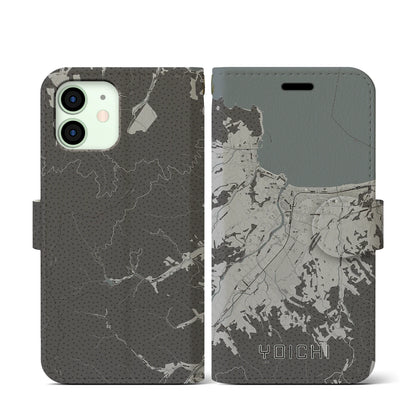 【余市（北海道）】地図柄iPhoneケース（手帳タイプ）モノトーン・iPhone 12 mini 用
