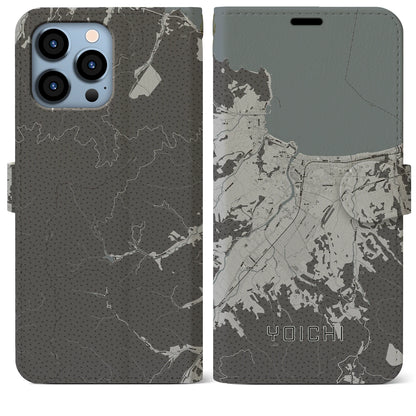 【余市（北海道）】地図柄iPhoneケース（手帳タイプ）モノトーン・iPhone 13 Pro Max 用