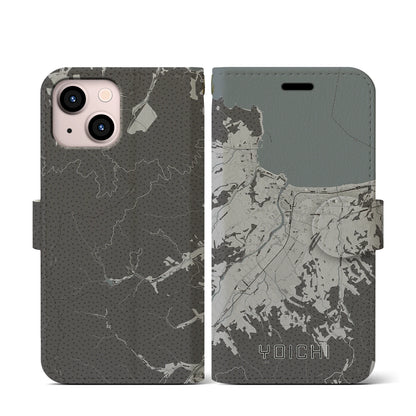 【余市（北海道）】地図柄iPhoneケース（手帳タイプ）モノトーン・iPhone 13 mini 用