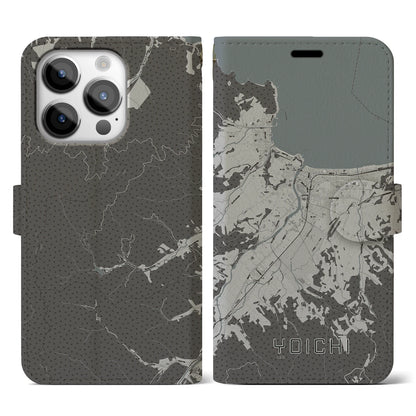 【余市（北海道）】地図柄iPhoneケース（手帳タイプ）モノトーン・iPhone 14 Pro 用