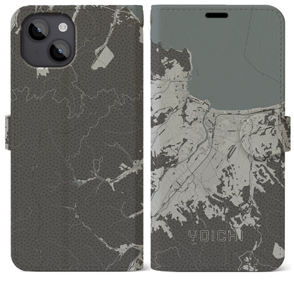 【余市（北海道）】地図柄iPhoneケース（手帳タイプ）モノトーン・iPhone 14 Plus 用