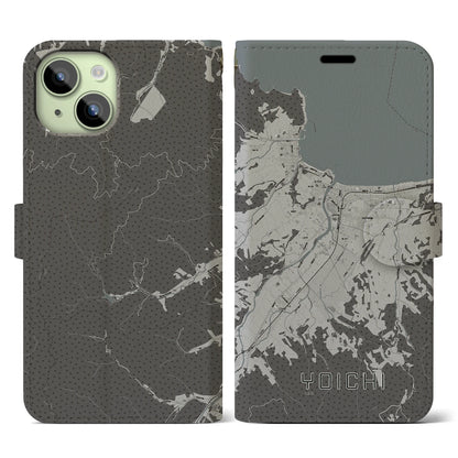 【余市（北海道）】地図柄iPhoneケース（手帳タイプ）モノトーン・iPhone 15 用