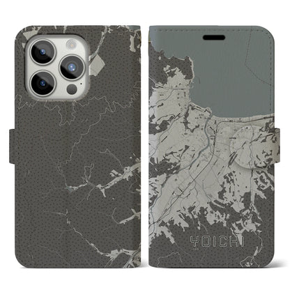 【余市（北海道）】地図柄iPhoneケース（手帳タイプ）モノトーン・iPhone 15 Pro 用