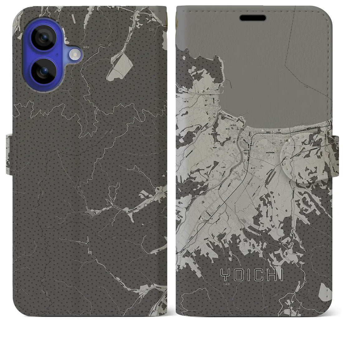 【余市(北海道)】地図柄iPhoneケース(手帳タイプ)モノトーン・iPhone 16 Pro Max 用