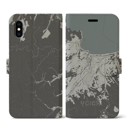 【余市（北海道）】地図柄iPhoneケース（手帳タイプ）モノトーン・iPhone XS / X 用