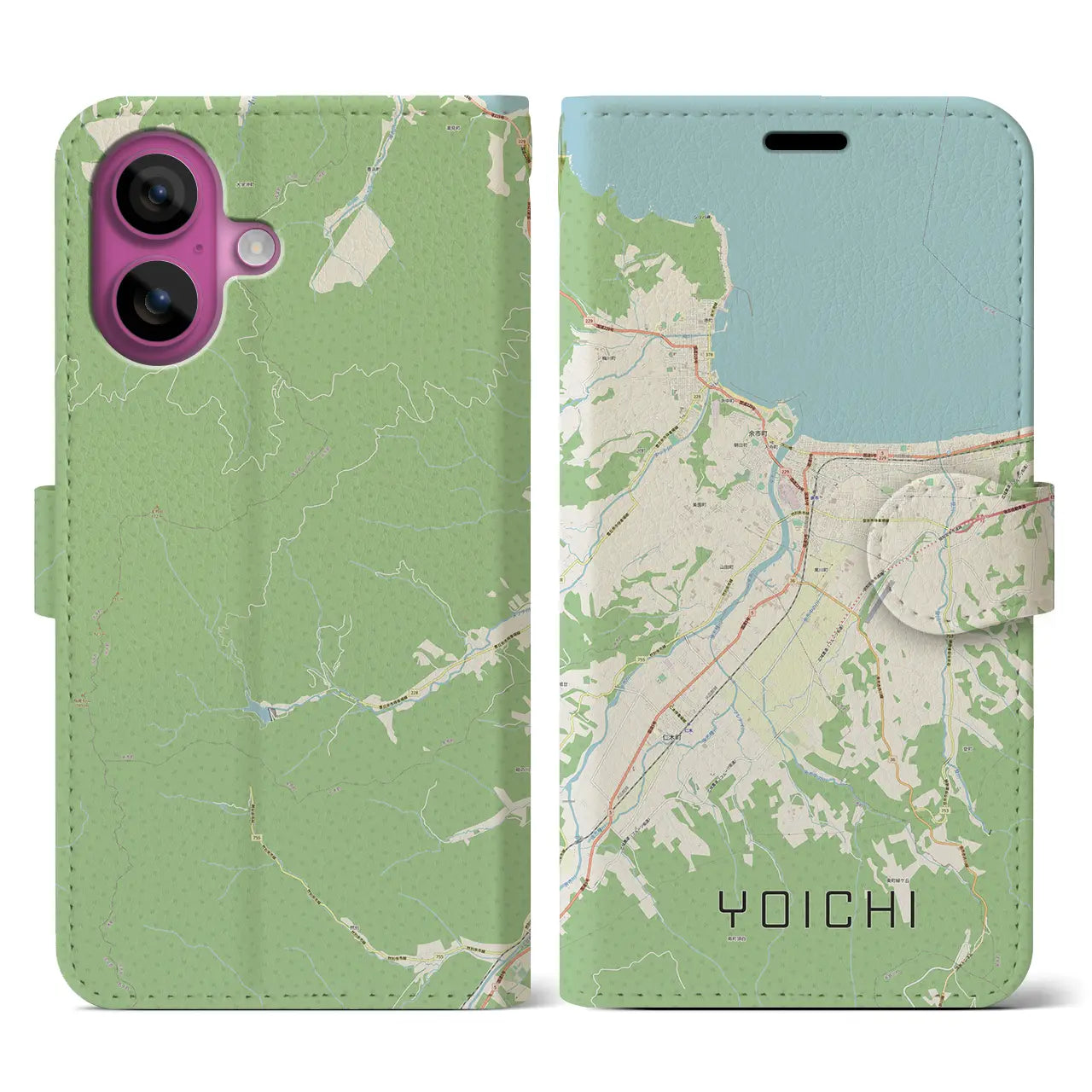 【余市（北海道）】地図柄iPhoneケース（手帳タイプ）ナチュラル・iPhone 16 Pro 用