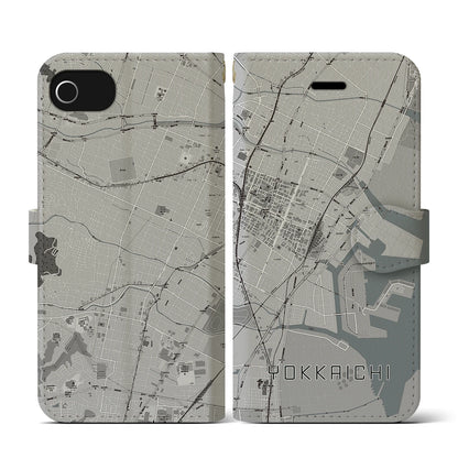 【四日市（三重県）】地図柄iPhoneケース（手帳タイプ）モノトーン・iPhone SE（第3 / 第2世代） / 8 / 7 / 6s / 6 用