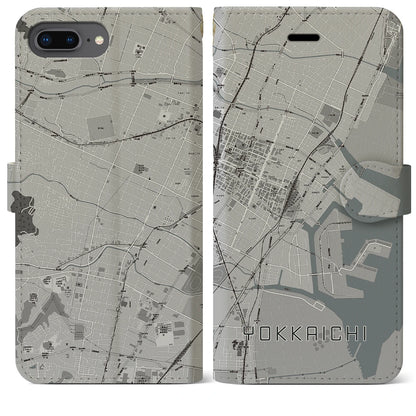 【四日市（三重県）】地図柄iPhoneケース（手帳タイプ）モノトーン・iPhone 8Plus /7Plus / 6sPlus / 6Plus 用