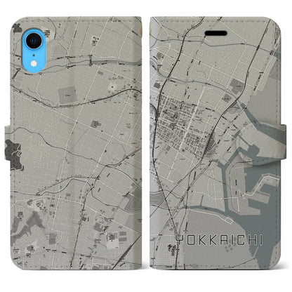 【四日市（三重県）】地図柄iPhoneケース（手帳タイプ）モノトーン・iPhone XR 用