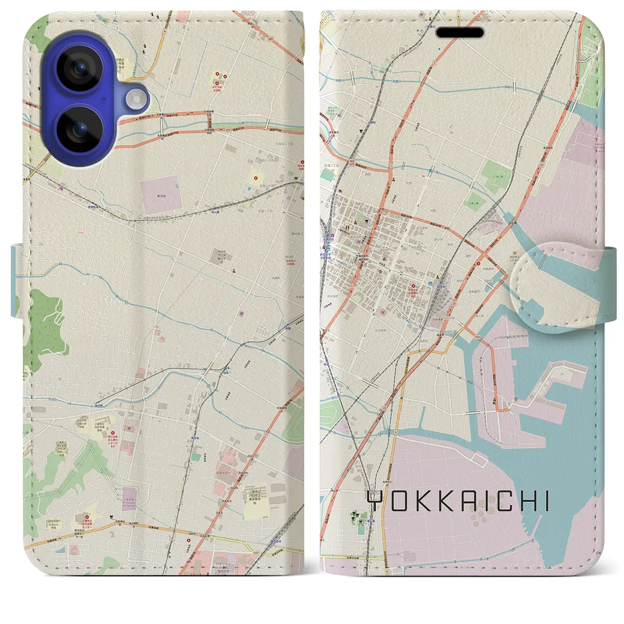 【四日市（三重県）】地図柄iPhoneケース（手帳タイプ）ナチュラル・iPhone 16 Pro Max 用