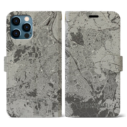 【洋光台（神奈川県）】地図柄iPhoneケース（手帳タイプ）モノトーン・iPhone 12 / 12 Pro 用