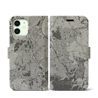 【洋光台（神奈川県）】地図柄iPhoneケース（手帳タイプ）モノトーン・iPhone 12 mini 用