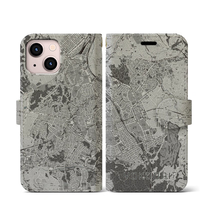 【洋光台（神奈川県）】地図柄iPhoneケース（手帳タイプ）モノトーン・iPhone 13 mini 用