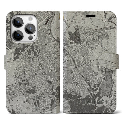 【洋光台（神奈川県）】地図柄iPhoneケース（手帳タイプ）モノトーン・iPhone 14 Pro 用