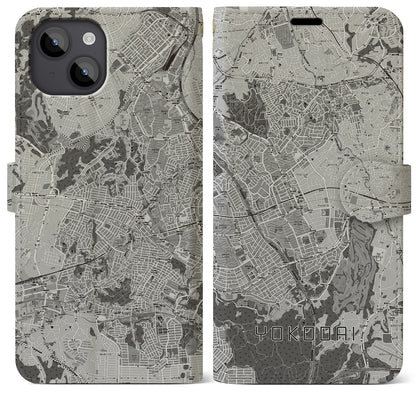 【洋光台（神奈川県）】地図柄iPhoneケース（手帳タイプ）モノトーン・iPhone 14 Plus 用