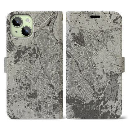 【洋光台（神奈川県）】地図柄iPhoneケース（手帳タイプ）モノトーン・iPhone 15 用