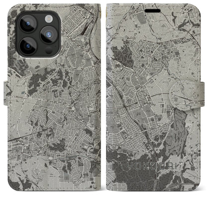 【洋光台（神奈川県）】地図柄iPhoneケース（手帳タイプ）モノトーン・iPhone 15 Pro Max 用