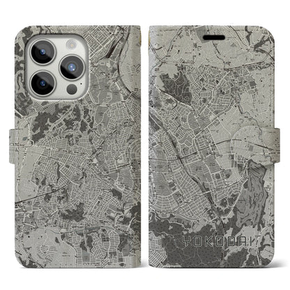 【洋光台（神奈川県）】地図柄iPhoneケース（手帳タイプ）モノトーン・iPhone 15 Pro 用