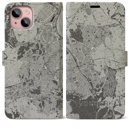 【洋光台（神奈川県）】地図柄iPhoneケース（手帳タイプ）モノトーン・iPhone 15 Plus 用