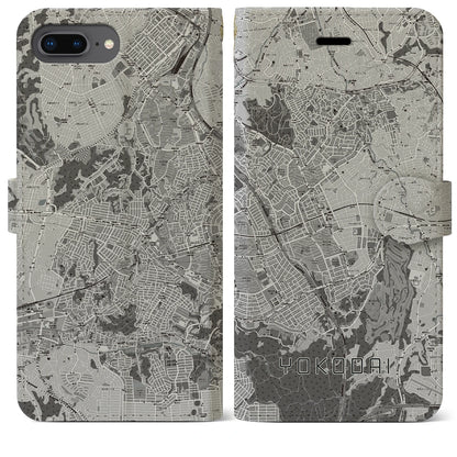 【洋光台（神奈川県）】地図柄iPhoneケース（手帳タイプ）モノトーン・iPhone 8Plus /7Plus / 6sPlus / 6Plus 用