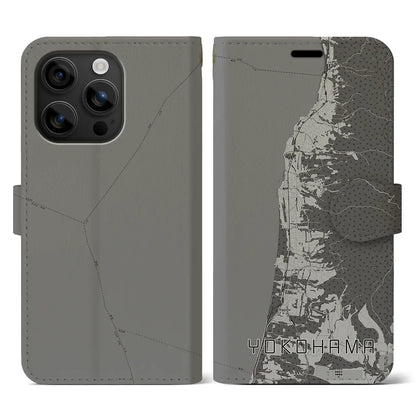 【横浜（青森県）】地図柄iPhoneケース（手帳タイプ）モノトーン・iPhone 16 用