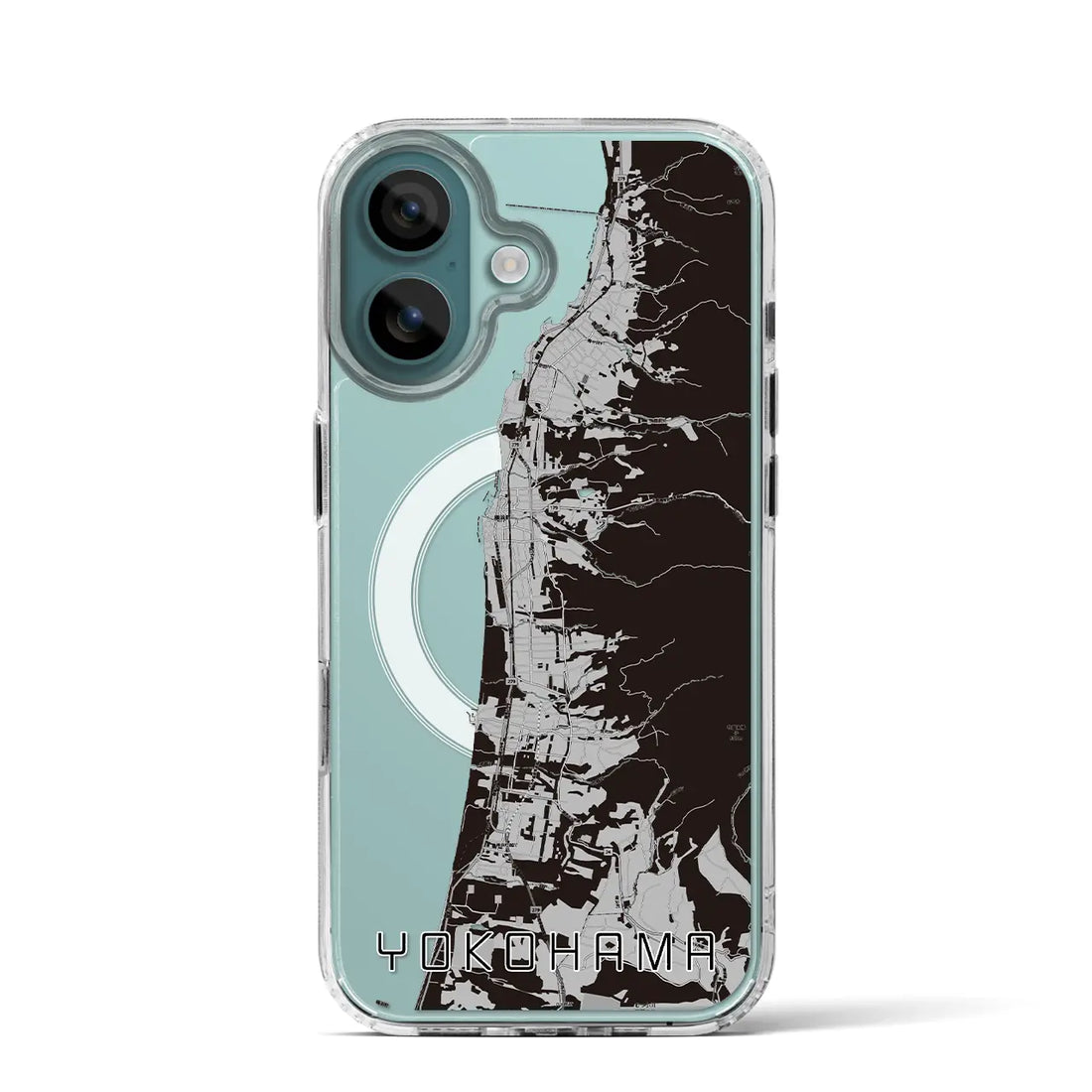 【横浜(青森県)】地図柄iPhoneケース(MagSafeタイプ)モノトーン・iPhone 16 Pro 用