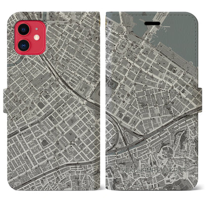 【横浜中華街（神奈川県）】地図柄iPhoneケース（手帳タイプ）モノトーン・iPhone 11 用
