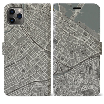 【横浜中華街（神奈川県）】地図柄iPhoneケース（手帳タイプ）モノトーン・iPhone 11 Pro Max 用