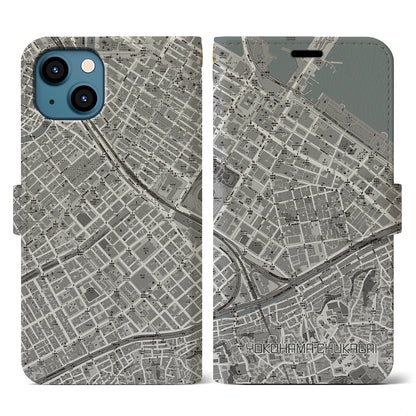 【横浜中華街（神奈川県）】地図柄iPhoneケース（手帳タイプ）モノトーン・iPhone 13 用