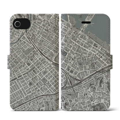 【横浜中華街（神奈川県）】地図柄iPhoneケース（手帳タイプ）モノトーン・iPhone SE（第3 / 第2世代） / 8 / 7 / 6s / 6 用