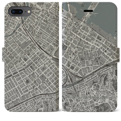 【横浜中華街（神奈川県）】地図柄iPhoneケース（手帳タイプ）モノトーン・iPhone 8Plus /7Plus / 6sPlus / 6Plus 用