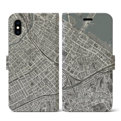 【横浜中華街（神奈川県）】地図柄iPhoneケース（手帳タイプ）モノトーン・iPhone XS / X 用