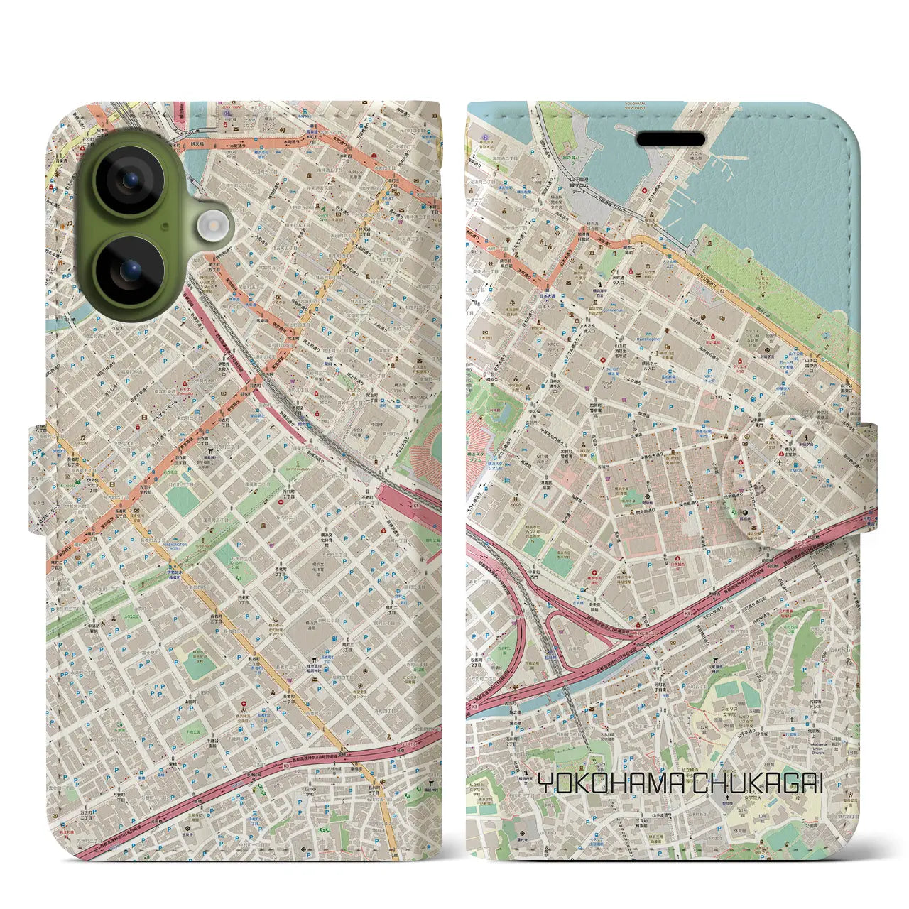 【横浜中華街（神奈川県）】地図柄iPhoneケース（手帳タイプ）