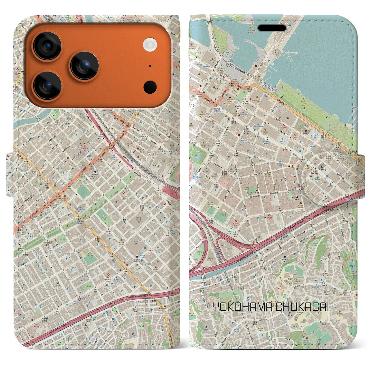 【横浜中華街（神奈川県）】地図柄iPhoneケース（手帳タイプ）